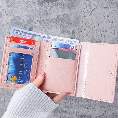 Korean style small wallet for women, tri-fold short print, cute and simple student multi-card slot coin purse, cartoon ladies wallet
