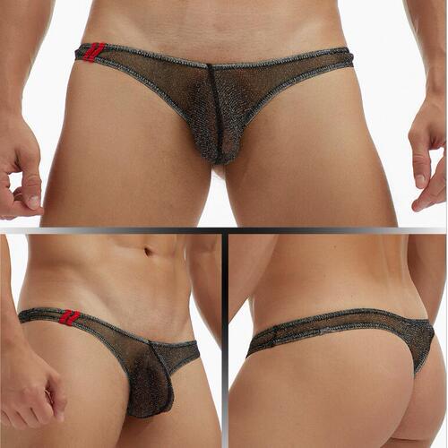 European and American Foreign Trade GAY Men's Underwear European and American Transparent Fine Mesh Baggy Low Waist Y-Strap T Pant Big Size E079 