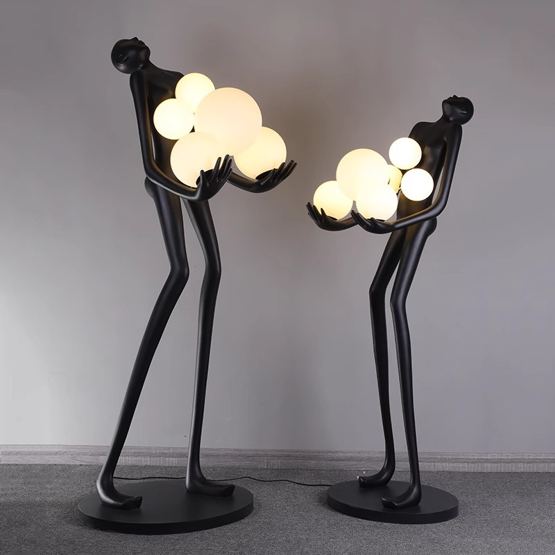 Salón de estar gran lámpara decorativa de suelo sala de exposiciones del hogar hotel vestíbulo de resina de arte humanoide red escultura lámpara de suelo