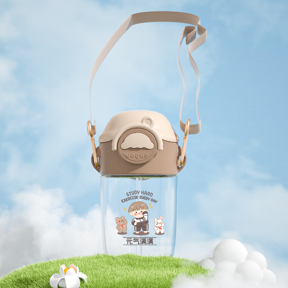 Tookie TikTok Net rojo Correa crossbody taza de paja Linda taza de agua estudiante de alta apariencia portátil taza de los niños