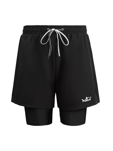 Fashionable men's double-layer anti-embarrassment solid color in-store quick-drying swimming trunks comfortable sports short swimming trunks for men