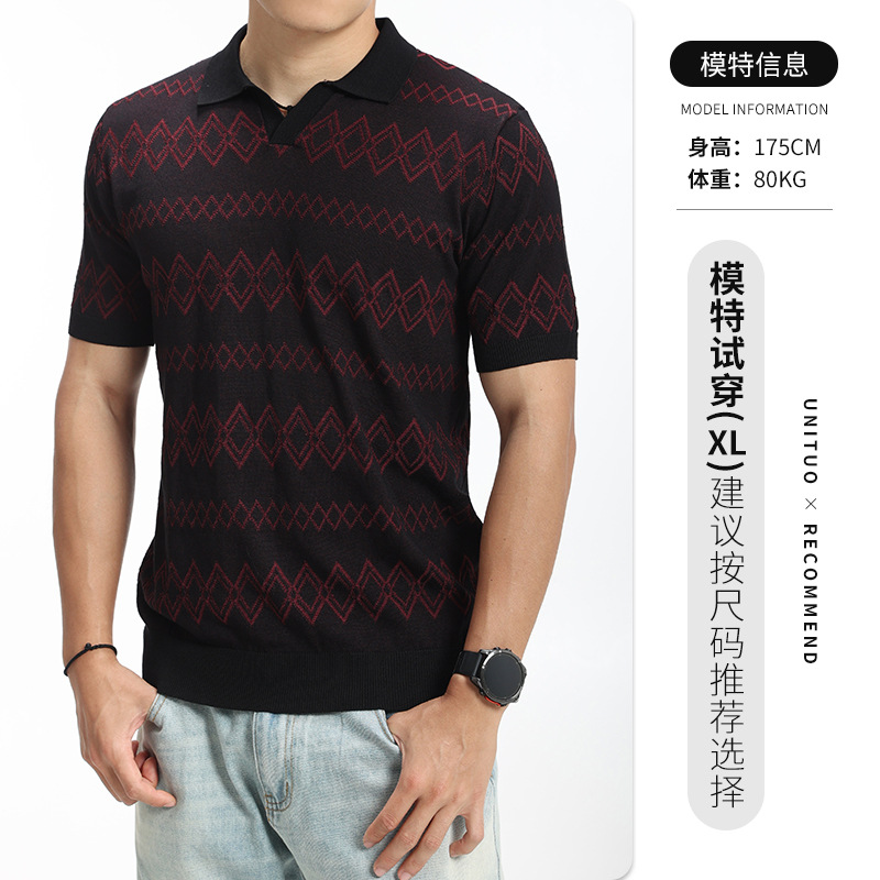 Hombres de alto nivel camiseta de polo de hielo de jersey de diamante hombre V-collar lujo ligero negocio con camiseta de cuello de manga corta ropa de hombre