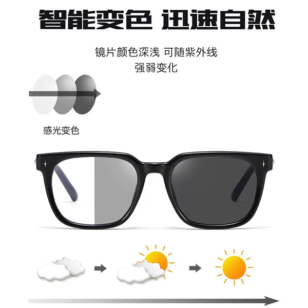 Intelligent Color-Changing Anti-Blue Light Glasses, Unisex Square Frame Color-Changing Glasses, Korean Trendy Plain Glasses
