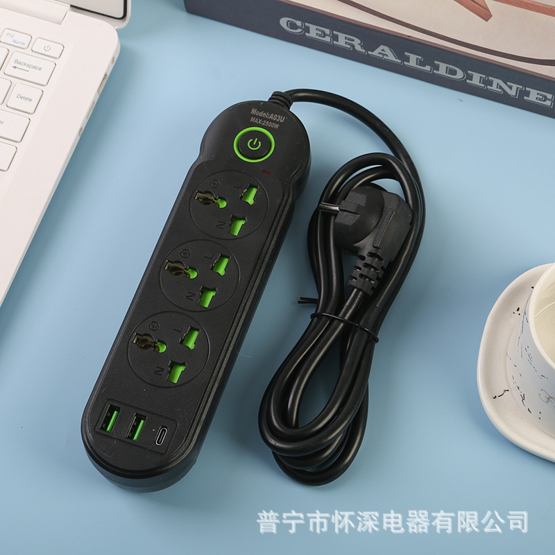 Interfaz 2USB + 1Type-c con caja negra con caja blanca con puerta de seguridad para niños con interruptor verde con anillo de decoración de interruptor