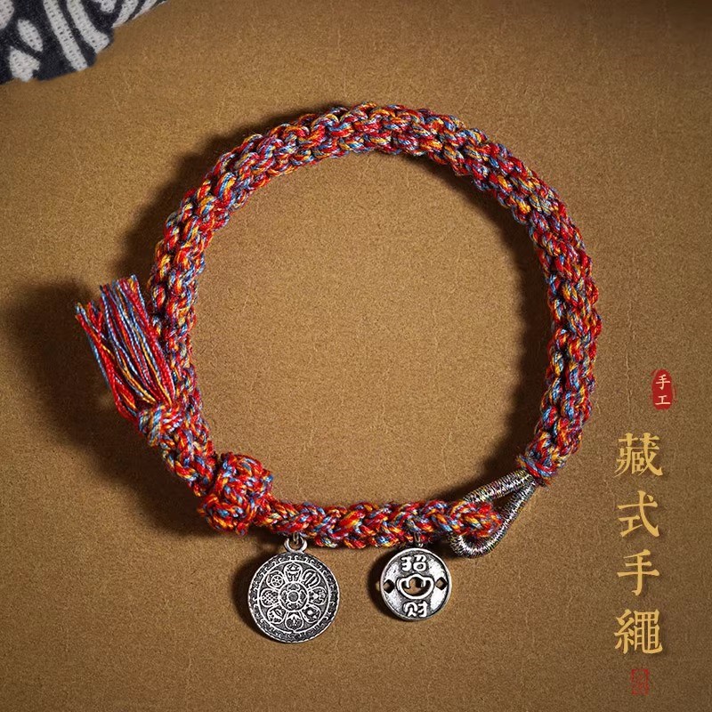 龙年本命年红绳手链纯银九宫八卦手工编织手绳手链男女藏式手绳