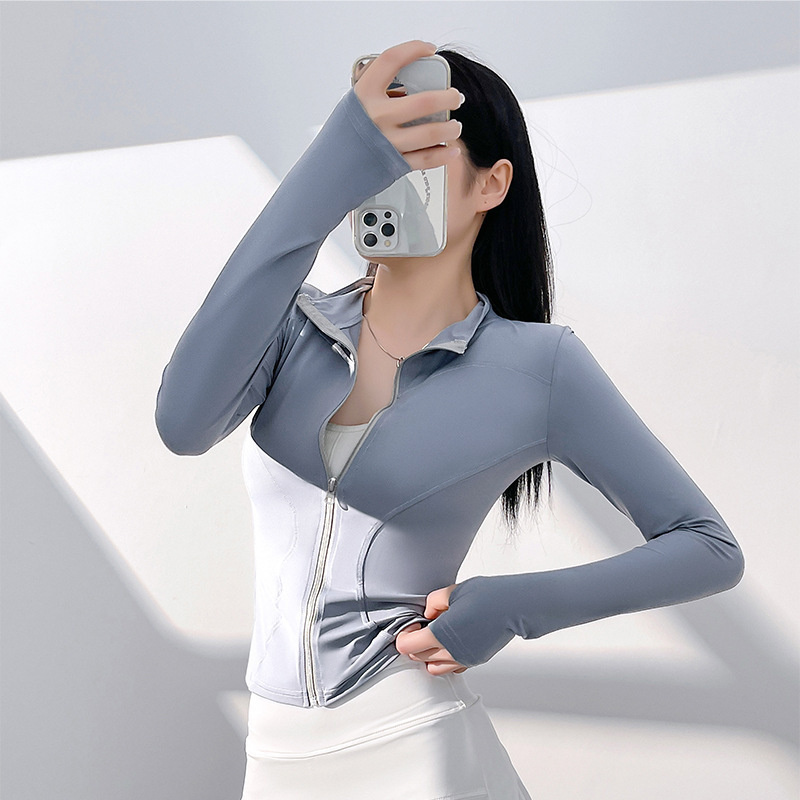 Juyitang ヌードアウトドアスポーツジャケット女性のタイトフィット通気性スタンドアップヨガフィットネスジャケット|undefined