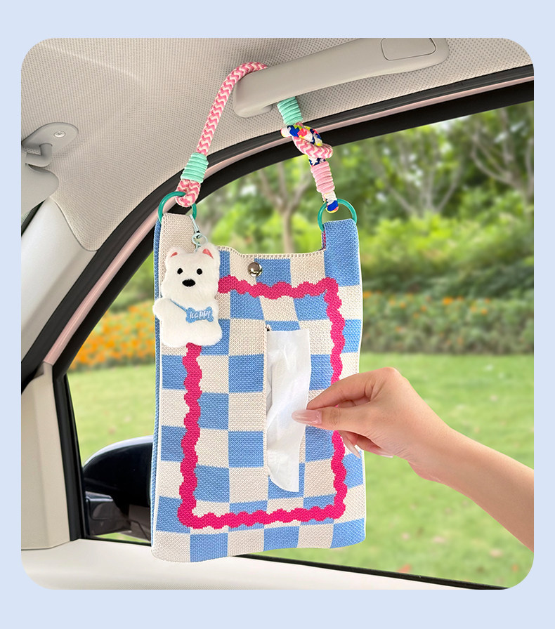 Car Tissue Box, Car-Mounted Tissue Holder, High-End Hanging Bag for Car Interior, Creative and Cute Tissue Box for Car