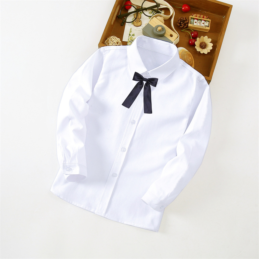 Camisa blanca pura de las muchachas manga larga cuello redondo de los niños uniformes de la Escuela de las muchachas blancas fabricantes de la camisa de manga larga de los niños ahora