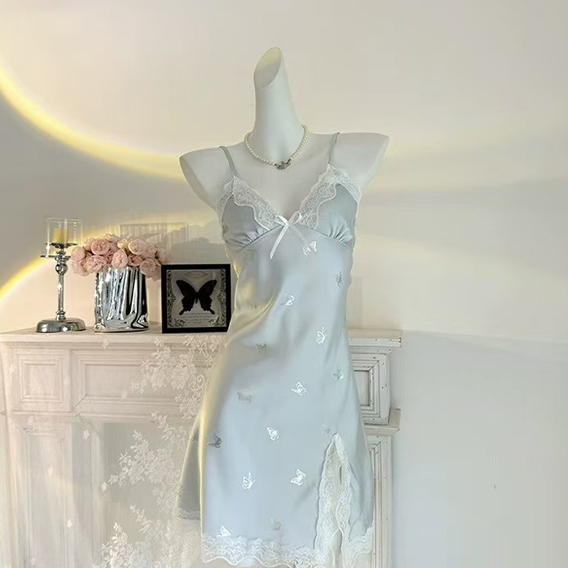 Sexy Pajamas Butterfly Fairy Lace Sling Chest Pad Nightgown Pure Ice Silk Comfortable 3101 Outfit