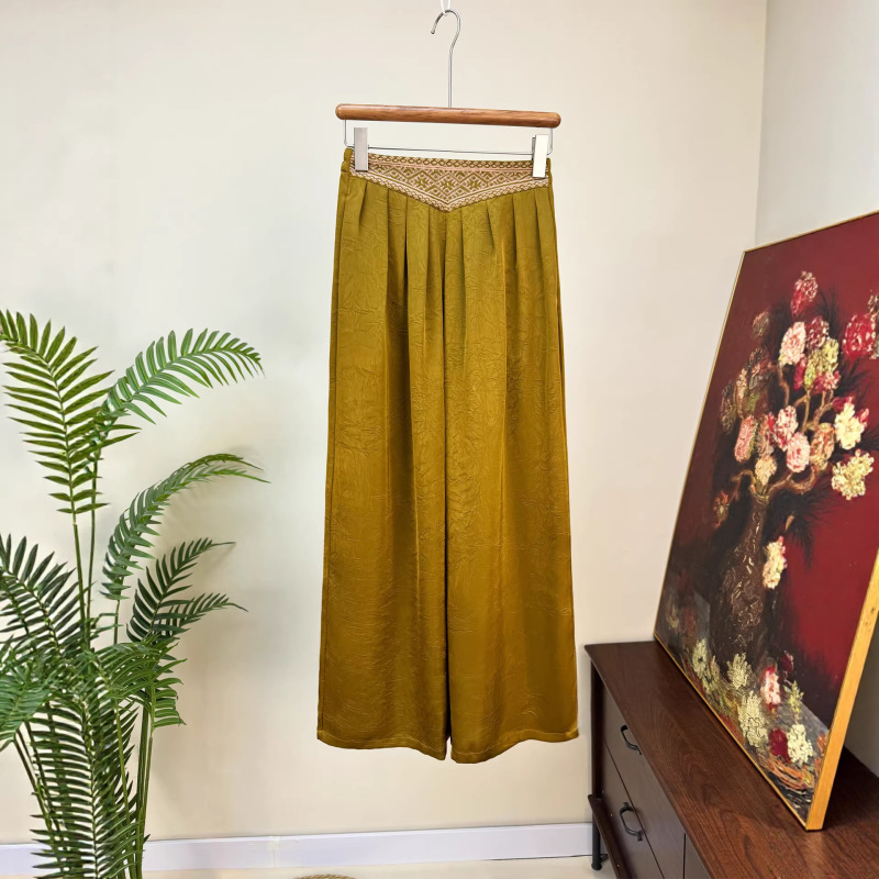 【Zhi Li】New Chinese-Style Jacquard Thin Wide-Leg Pants 2026 Summer New Embroidered Waistband Drapey Pants 【Zhi Li】New Chinese-Style Jacquard Thin Wide-Leg Pants 2026 Summer New Embroidered Waistband Drapey Pants