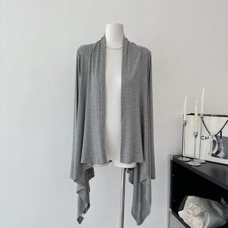 Xzichicro Style Cardigan 2.0 Tencel Wool Asymmetrical Hem Shawl Collar Knitwear Women's Spring and Summer Top
