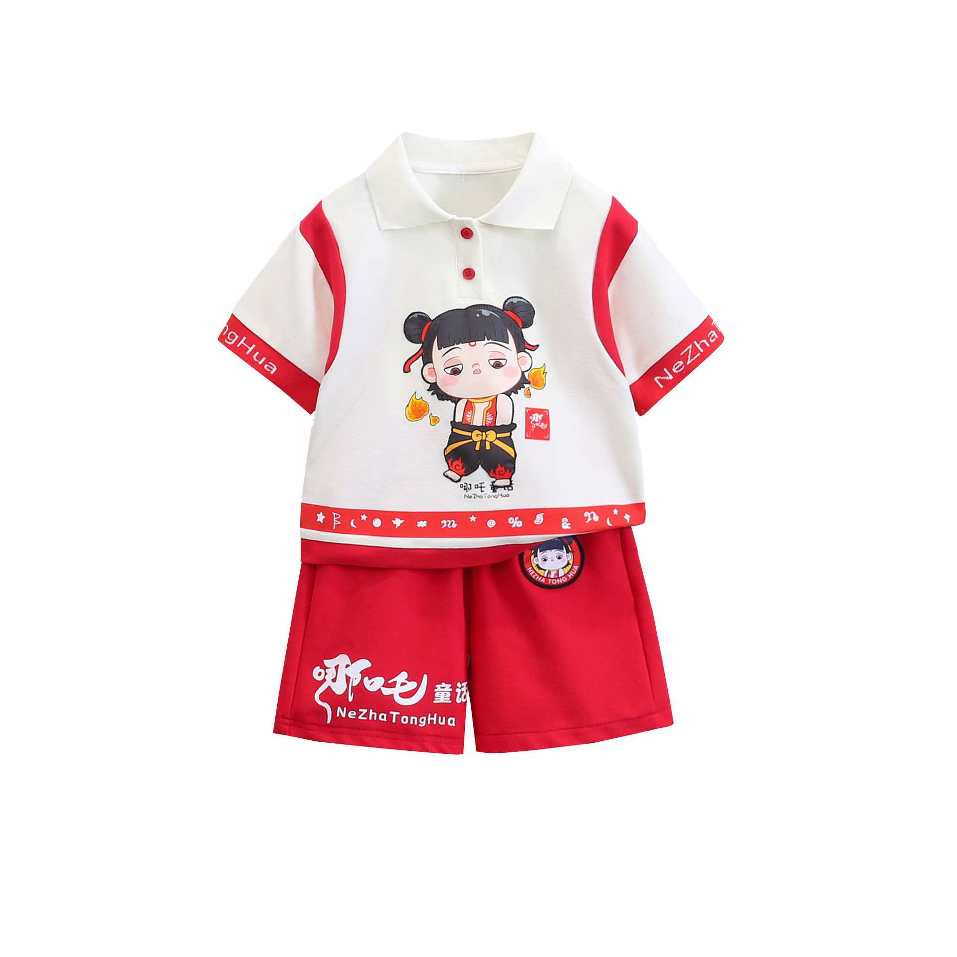 7311 ropa Nezha para niños traje de verano de dibujos animados para niños 2025 nuevos pantalones cortos de manga corta ropa de verano de moda para bebés