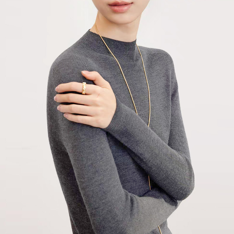 Machine Washable Half-Turtleneck 95% Merino Wool 5% Silk Seamless Integrated Knit Base Layer Slim Fit Women's Autumn and Winter Top
