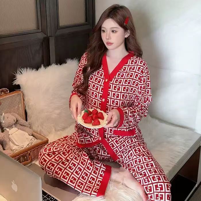 Conjunto de Pijama de Manga Larga para Mujer de Algodón Wall Cuello en V Transpirable para Primavera y Otoño image 17