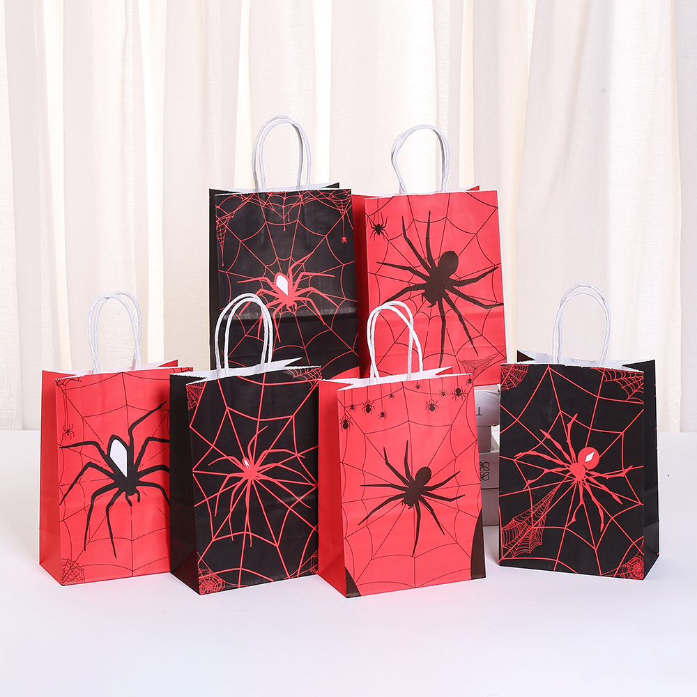 红色蜘蛛牛皮纸袋时尚个性派对礼品包装袋商场购物打包袋糖果零食