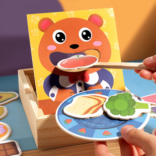 Cross-Border Kidsren's Wooden Box Bear Feeding Game Baby Boys and Girls Kindergarten Early Education Educational Intelligence Play House Toys