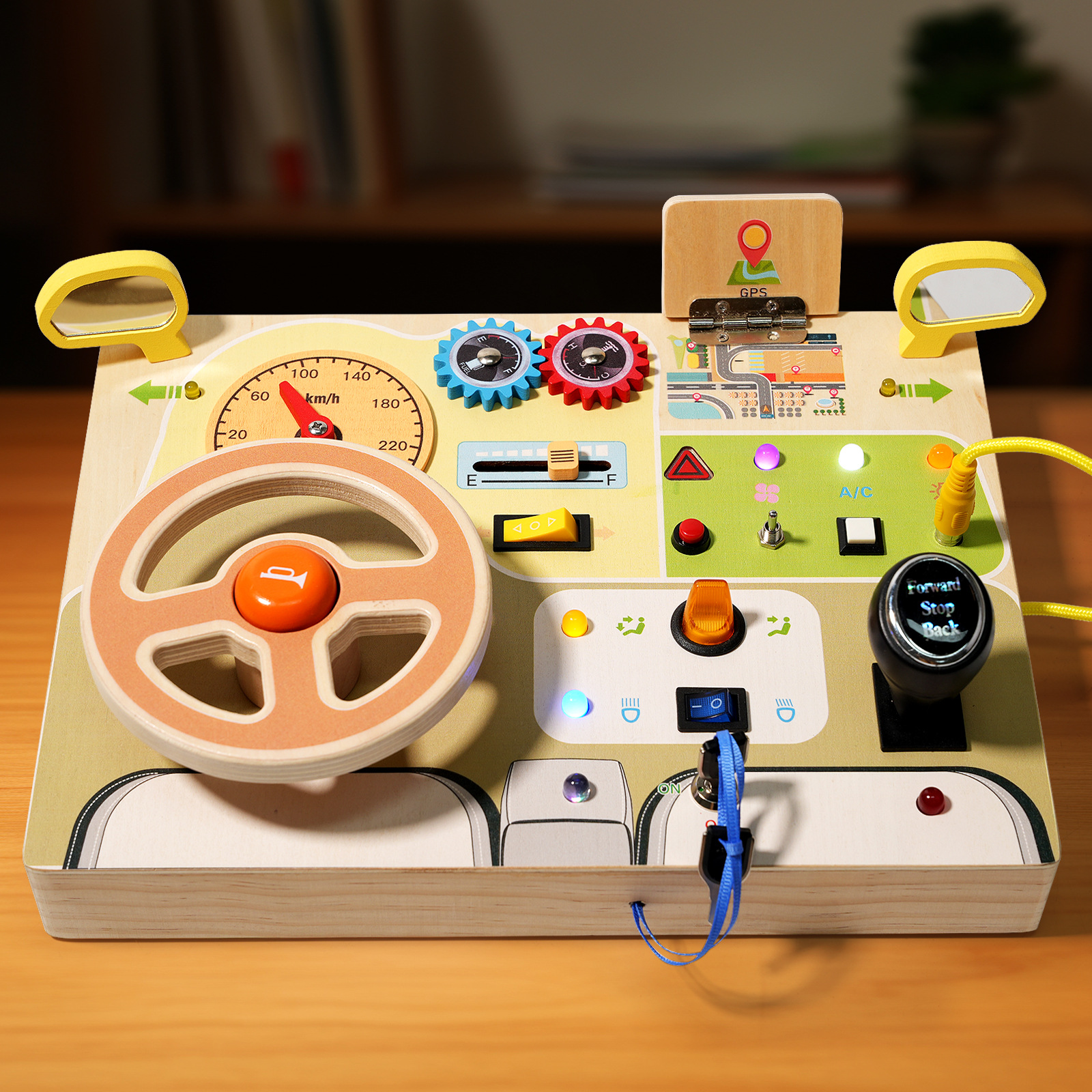 Juguetes transfronterizos CE y CPC comercio exterior niños educación temprana juguetes de madera ocupados interruptor de alimentación LED luz de tráfico 3 +