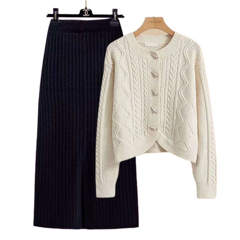 가을 세트 여성의 2024 새로운 플러스 사이즈 여성 패션 조커 스웨터 카디건 하이 허리 스커트 투피스 패션