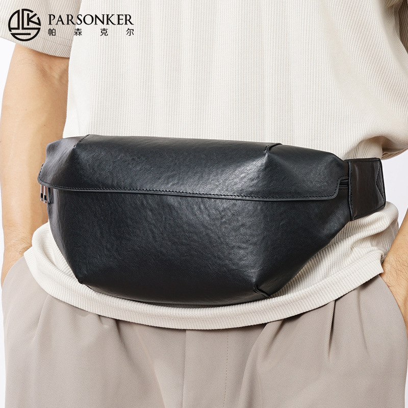 Fashion New Men's Waist Bag Simple Two-color Business Casual Chest Bag Head Layer Cowhide Vegetable Tanned Leather Shoulder Bag in stock