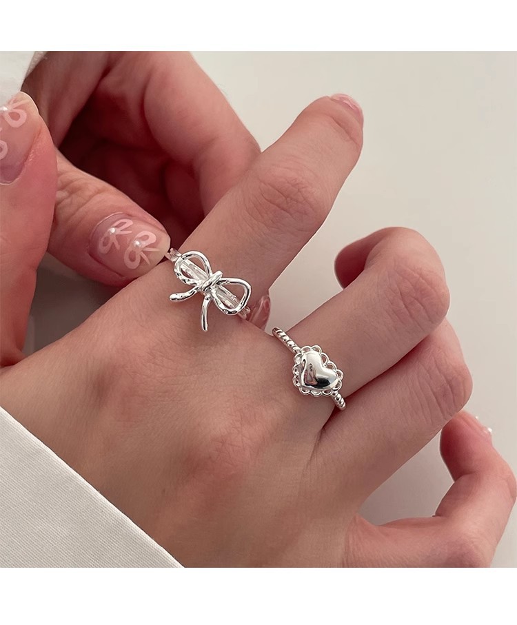 5g Weight Open Rings Classification Adjustable Ring Size 1 Piece Quantity Daily Occasion 925 Sterling Silver Material Heart Shape Pattern Women's Gender Polishing Design Sweet, IG Style Style 925 Sterling Silver Heart Shape Open Rings 15