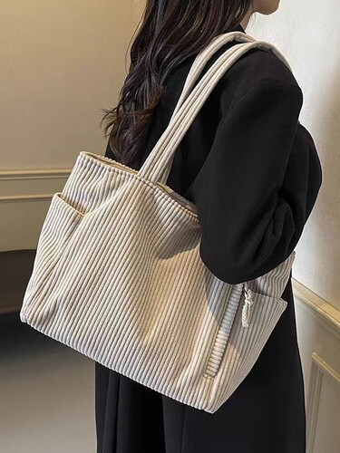 Women's Corduroy Bag Large Capacity New Autumn/Winter Casual Single Shoulder Shopping Bag with a Sense of Luxury Commuter Tote Bag