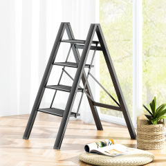 Ladder aluminum alloy folding ladder household three or four step ladder indoor flower stand step stool thickened aluminum alloy herringbone ladder