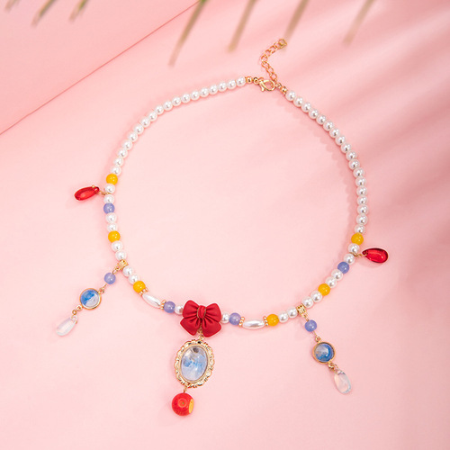 Ancient-style necklace for women, Hanfu-style adornment with snow-white dreams, matching headdress and skirt accessories, retro soft beads, priced at 19.9GF211