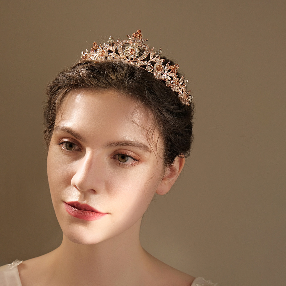 European And American Retro Wedding Dress Bride Crown Headdress Adult Birthday Dance Party Hair Accessories Alloy Rhinestone Flower Small Crown