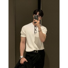 薄款夏季短袖T恤男韩版潮流修身高弹透气针织圆领t男士打底