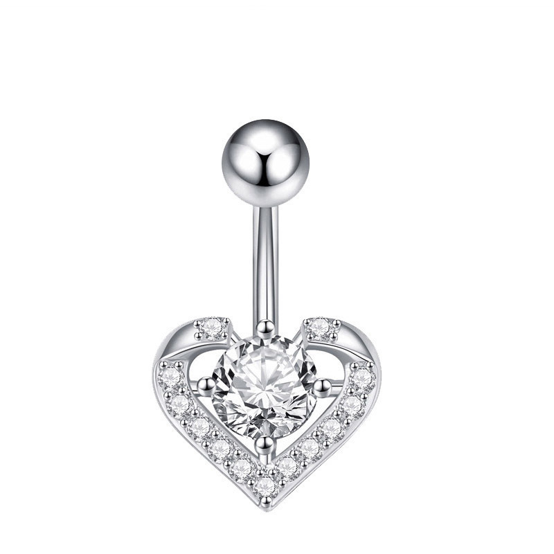 Belly Button Ring Mit Zirkonia Herz-anhänger Piercing Schmuck_voghion.com