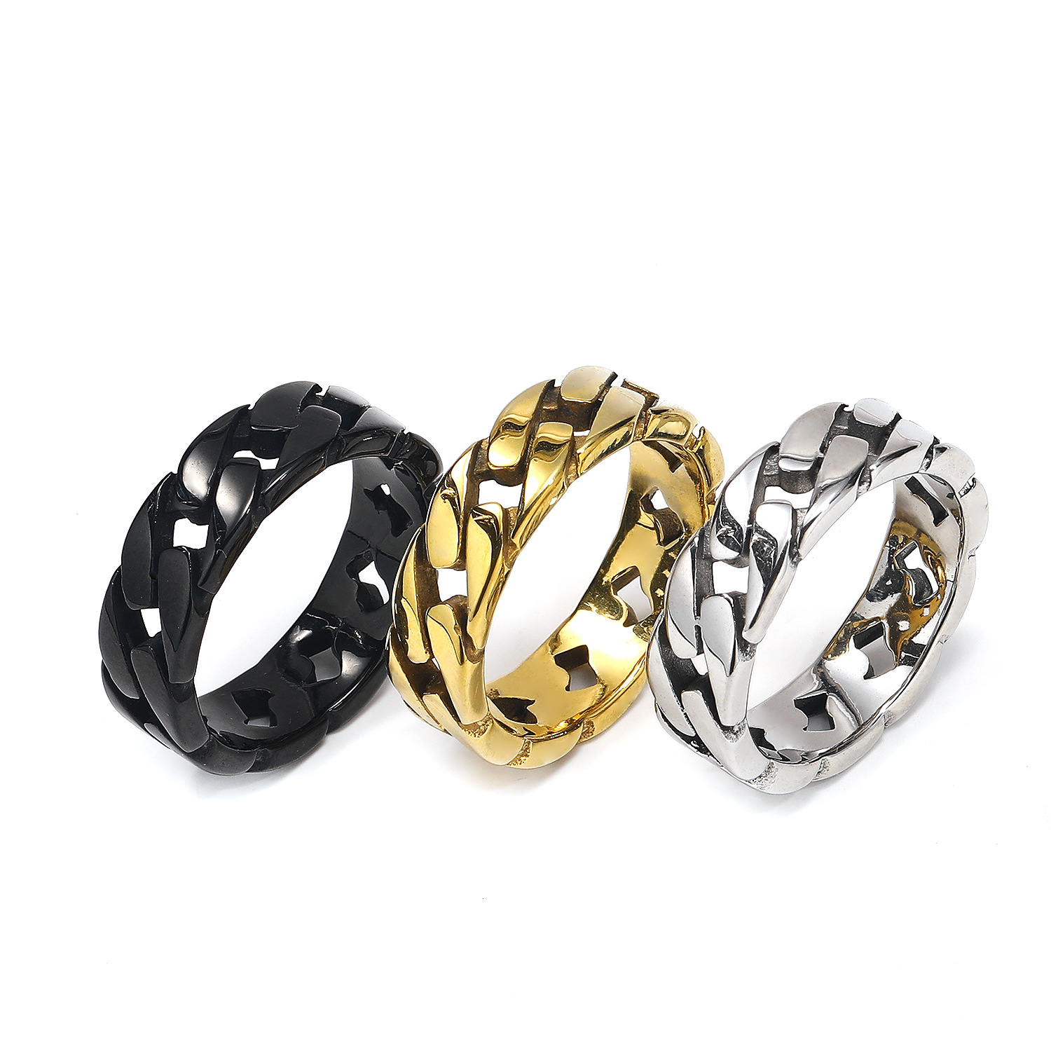 Haiteng jewelry titanium steel casting European and American new trend titanium steel ring men's stainless steel chain ring factory direct batch