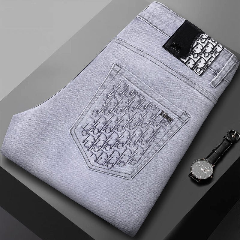2025 New High-End Men's Jeans Spring and Summer Thin Stretch Slim Fit Brand Embroidered Premium Gray Pants 2025 New High-End Men's Jeans Spring and Summer Thin Stretch Slim Fit Brand Embroidered Premium Gray Pants