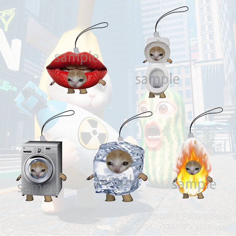 Cute Funny Funny Cat Head Acrylic Mobile Phone Chain Funny DIY Creative Mini Keychain Schoolbag Lanyard