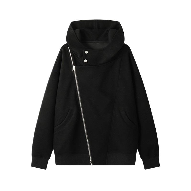 Men's Hoodie With Diagonal Zipper Niche Design Hooded Jacket_voghion.com