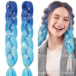 Laser gold silk gradient headdress wig dirty braid color braid shiny high temperature silk Braidshair Yiwu