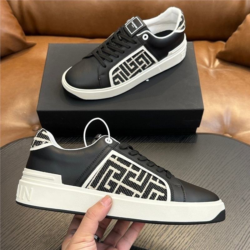 European Men's Shoes Genuine Leather Light Luxury Balmain White Shoes Breathable Men's Casual Trendy Fashion Sneakers Casual Shoes