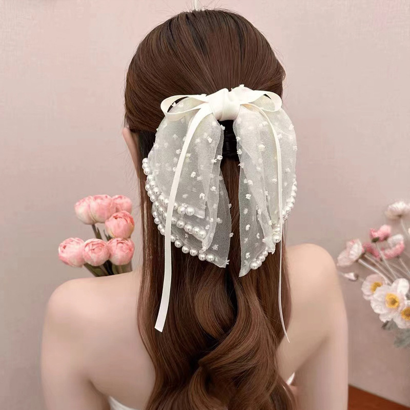 女性用レトロサテンリボンクリップ、ハイエンド、エレガント、ローポニーテールクリップ、後頭部クリップ、ヘアピン|undefined