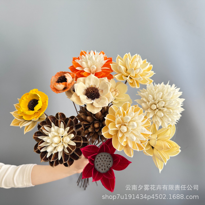 Bainia lotus flor de oro púrpura flor de magnolia bola de caballo flor de seda nueva decoración de estilo chino para el hogar arte de arranque floral props de disparo