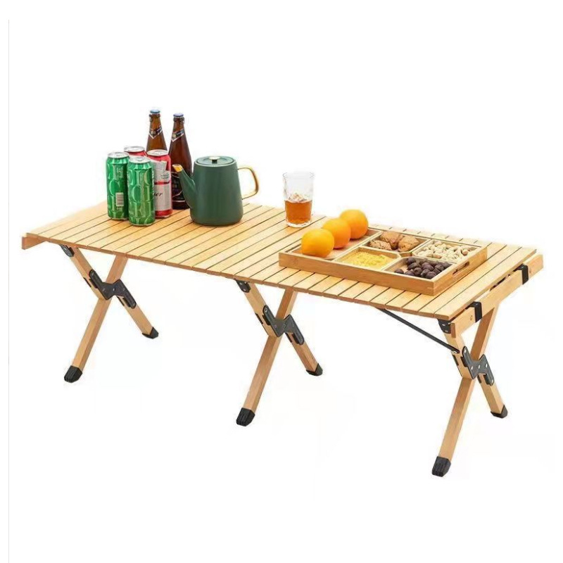 厂家直供榉木蛋卷桌便携式烧烤野营桌户外多功能折叠桌露营野餐桌