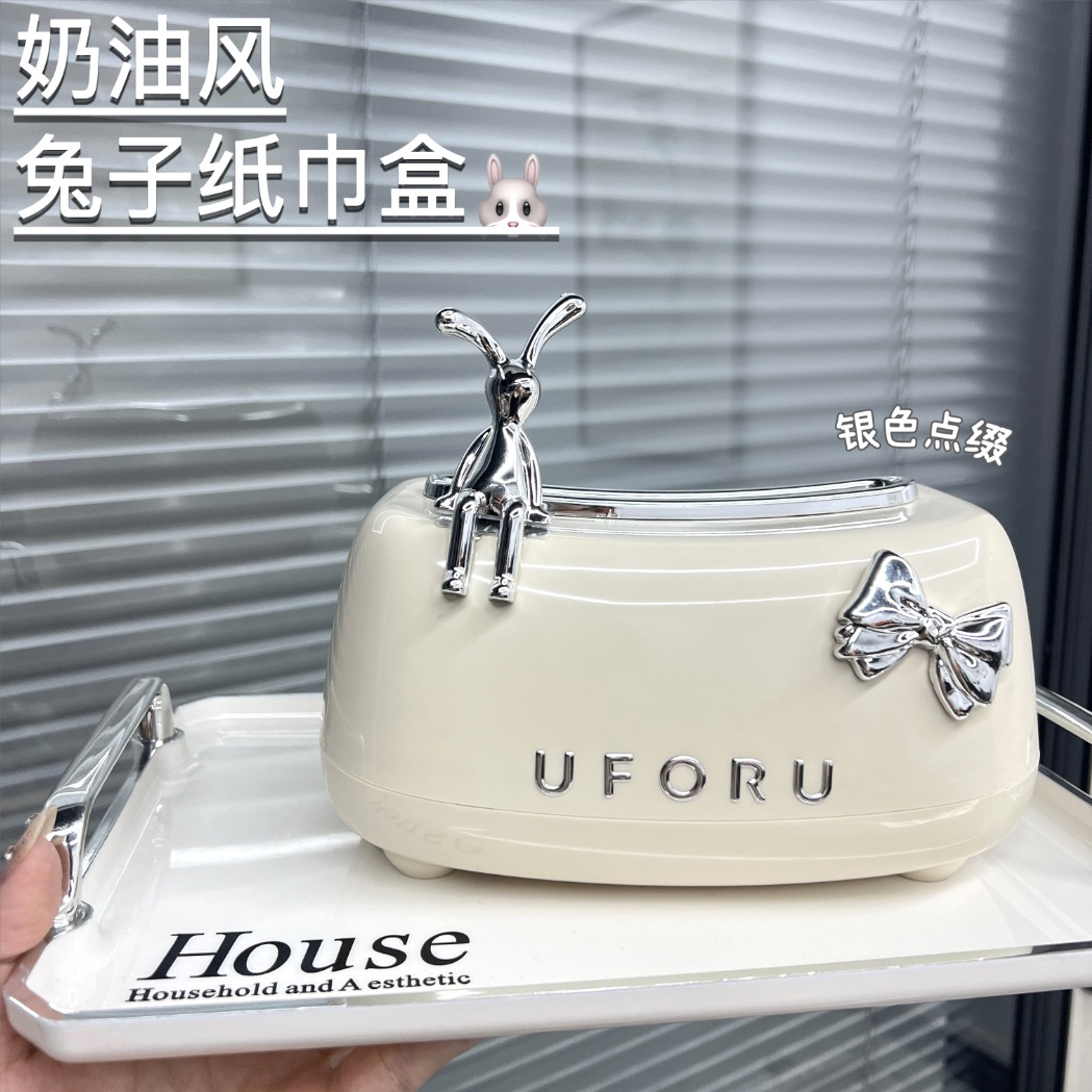 INS estilo Luz de lujo caja de pañuelos de primavera crema Conejo caja de pañuelos de escritorio sala de estar mesa de café caja de almacenamiento de alto valor de color