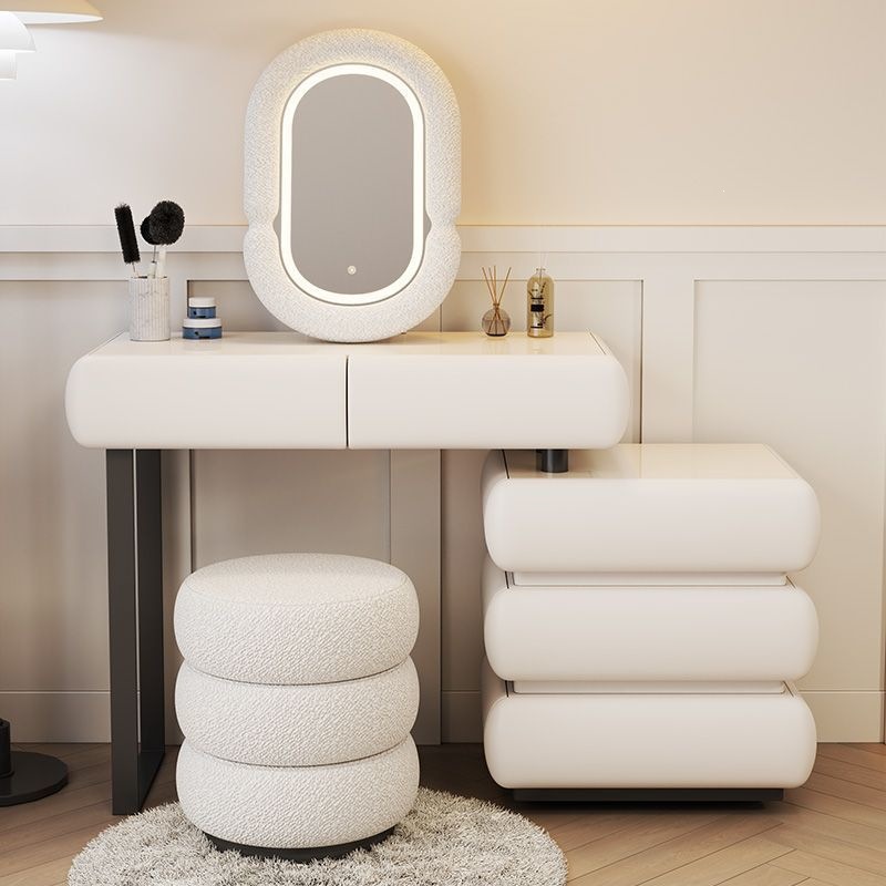 Moderno lujoso estilo francés crema de estilo dormitorio modesto y simple mesa de maquillaje de tabla de roca almacenamiento al lado de la cama gabinete todo en uno