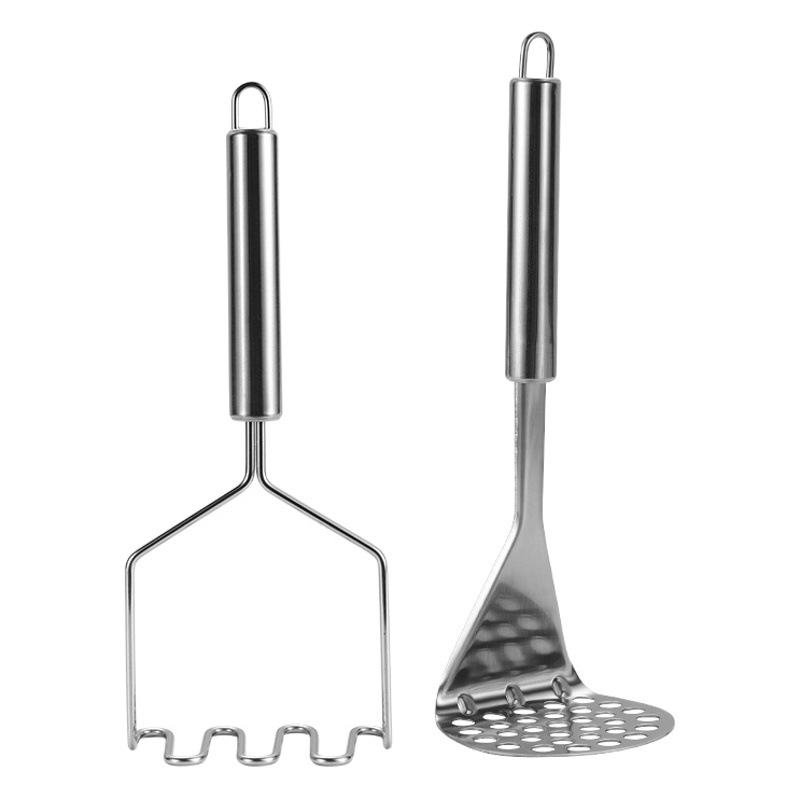 Aplastapatatas de acero inoxidable, triturador manual para el hogar, cocina, prensa de patatas, agujero redondo ondulado, prensa de patatas con agujero cuadrado