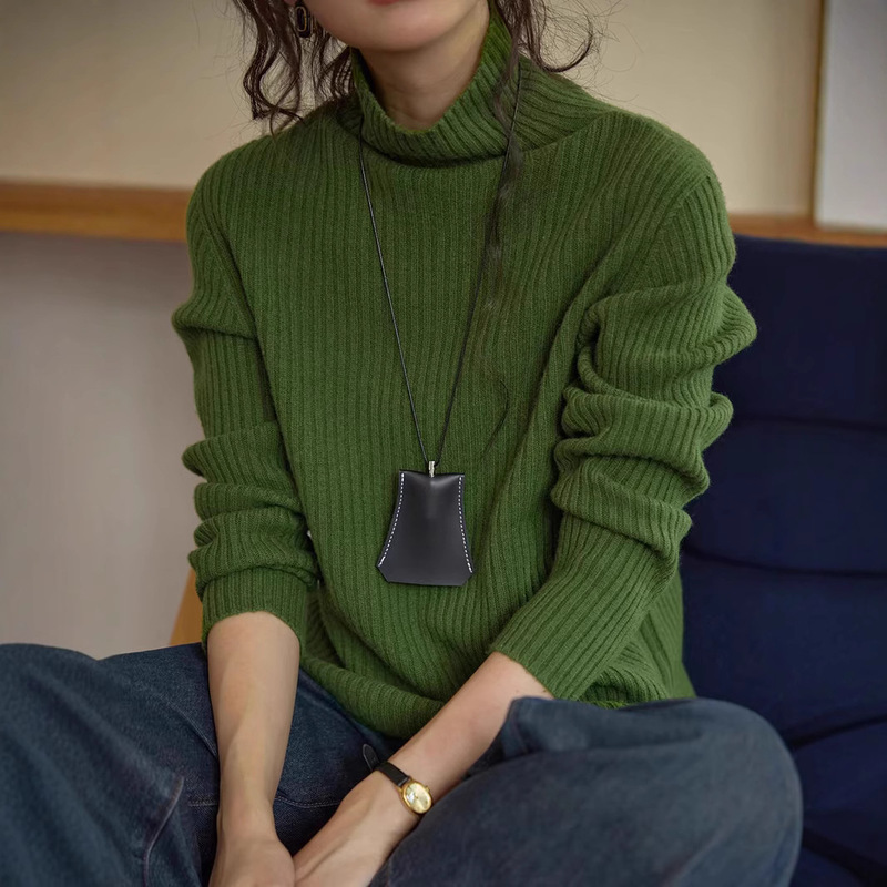 solighte French Style Full Wool High Neck Vertical Pit Sweater Women's Autumn and Winter 2024 New Inner Knitted Top