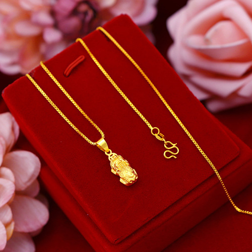 Gold copper coin small Pixiu necklace Pinduoduo Internet celebrity style sand gold plated 24k gold ancient method small Pixiu pendant necklace