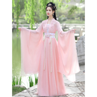 Pink White Cherry Blossom Hanfu Women's 2025 New Ancient Suit Fairy Style Antique Big Sleeve Classical Dance Performance Dress