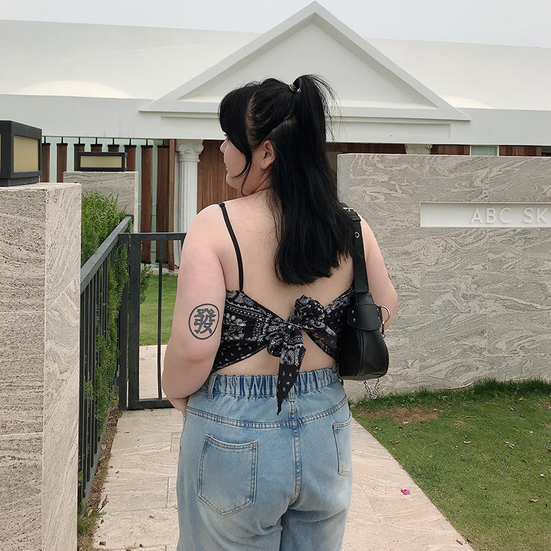 大码夏辣妹小众腰果抹胸吊带背心丝巾内搭外穿上衣胖mm女潮200斤