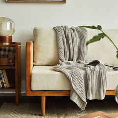 G& Japanese Retro Wicker Sofa and Coffee Table Set for Small Apartments, Minimalist Wooden Double Leisure Chairs