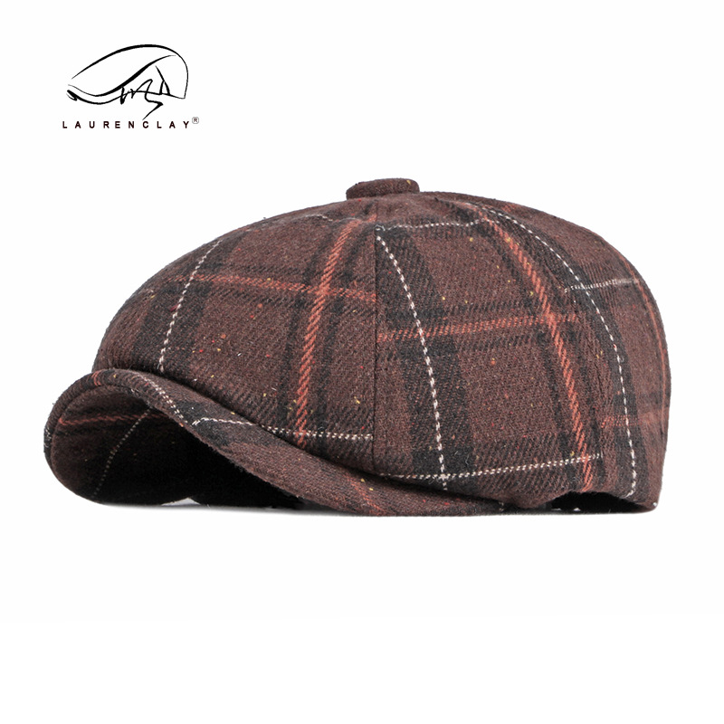 Comercio exterior de exportación sombrero hombres otoño e invierno cálido británico retro octogonal sombrero Plaid boina ocasional las mujeres newsboy sombrero
