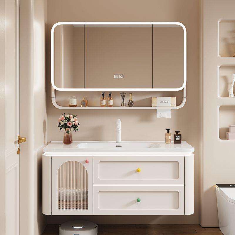 New Dopamine-Style Solid Wood Side Bathroom Cabinet with Integrated Ceramic Basin, Bathroom Sink, and Smart Set New Dopamine-Style Solid Wood Side Bathroom Cabinet with Integrated Ceramic Basin, Bathroom Sink, and Smart Set