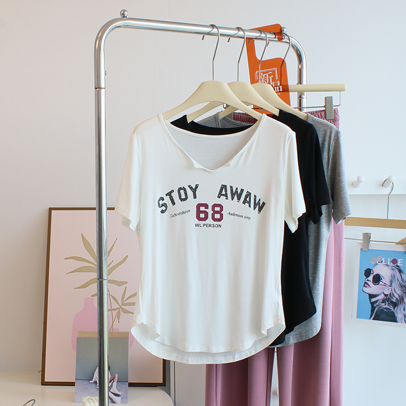 Sweet Cool Style ~ American Letter Printed Modal T-Shirt Women's Summer Loose Slim Sweatshirt Shoulder Short Sleeve Top Sweet Cool Style ~ American Letter Printed Modal T-Shirt Women's Summer Loose Slim Sweatshirt Shoulder Short Sleeve Top